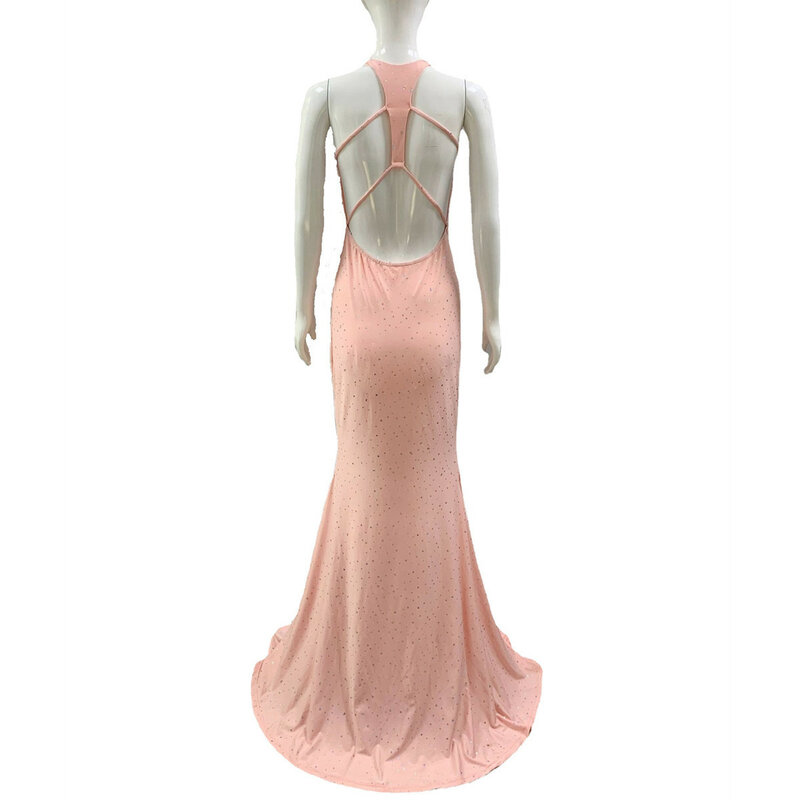Платье-Макси женское с открытой спиной, однотонная длинная юбка с коротким рукавом, с лямкой на шее, для свадебной вечеринки, выпускного вечера