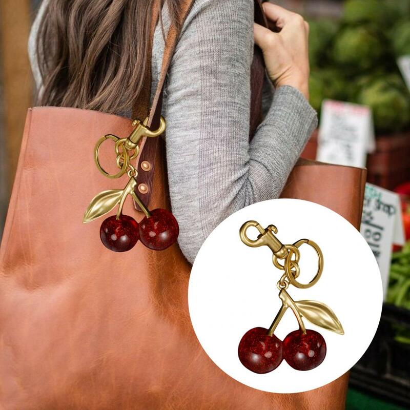 Cherry Charm Pendant Cherry Pendant Shoulder Bag Decoration Fruit Leaf Shape Keychain Exquisite Keyring Holder Glittery Resin