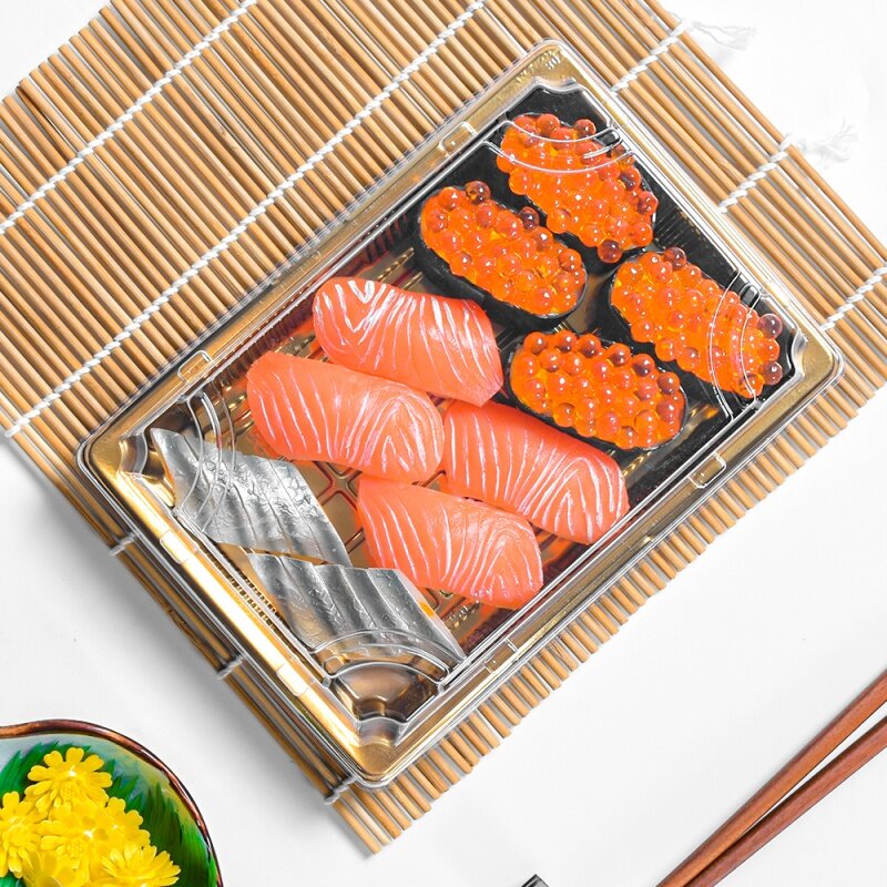 Maßge schneiderte products unzza High-End-Take-out Anti-Fog Einweg 10 stücke rechteckige Verpackung Lunchbox japanische Kunststoff-Sushi-Lebensmittel
