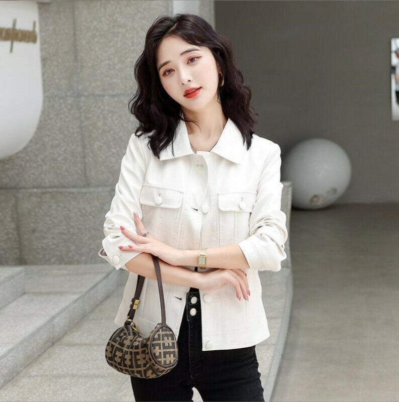 Women Genuine Leather Outwear Single Breasted Outfit Autumn Winter Wome Fashion Short Thin Female Sheep Leather Jacket