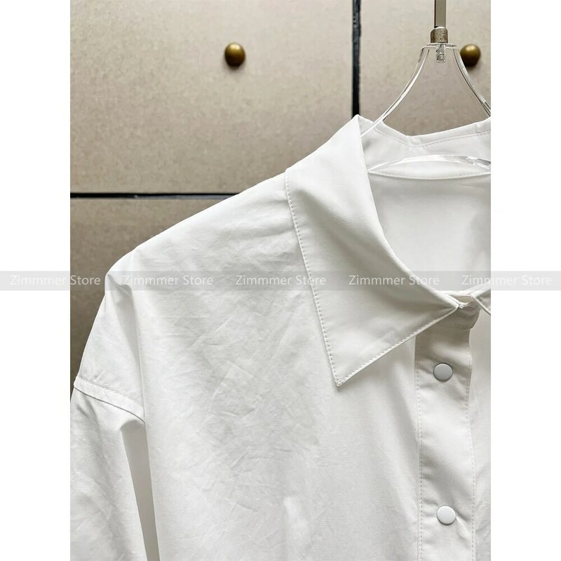 Camisa de peito único branca feminina, emenda de lapela de manga comprida, 1 peça, nova, 24, primavera e verão