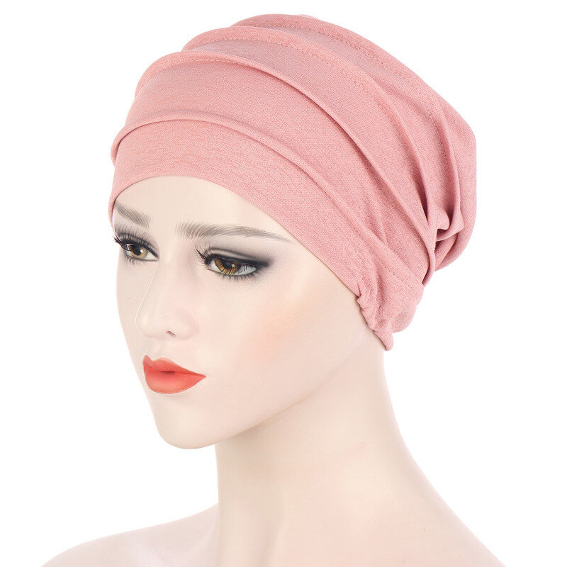 Ramadan Bottom Hut solide muslimische Hüte Frauen Plissee Kappen Chemo Cap weiche Baumwolle Strick Pullover Mütze Schal Mützen Zubehör