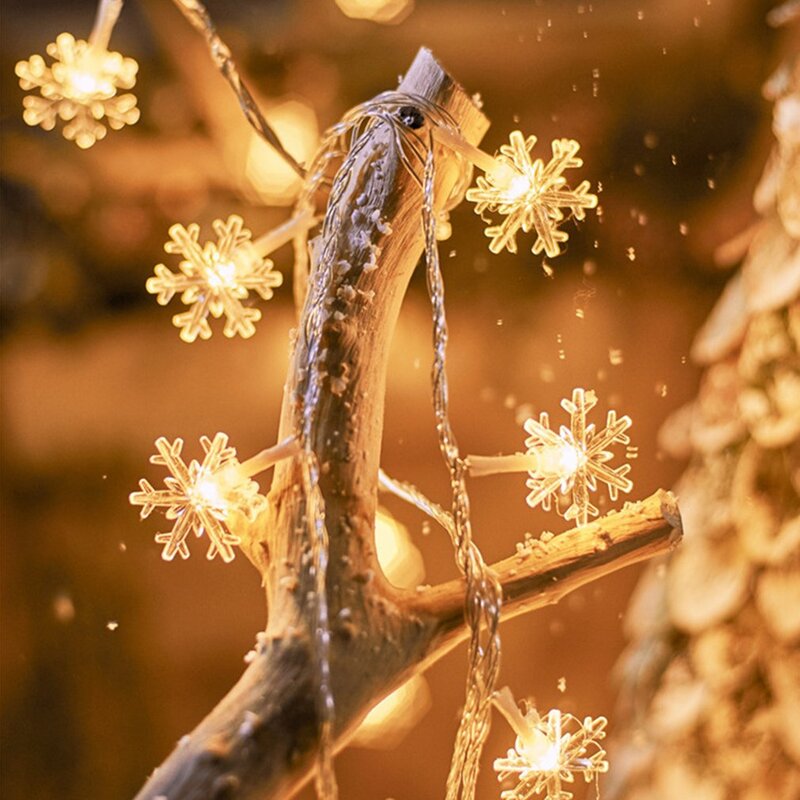 Cadena de luces LED con forma de copo de nieve, adorno de luz nocturna para el hogar, decoración para árbol de Navidad, Año Nuevo, habitación, guirnalda
