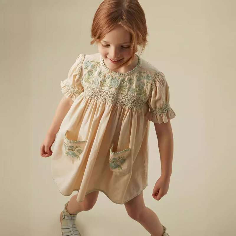 Платья для девочек Лето 2024 Apolina пасторальное платье с вышивкой для девочек платье принцессы