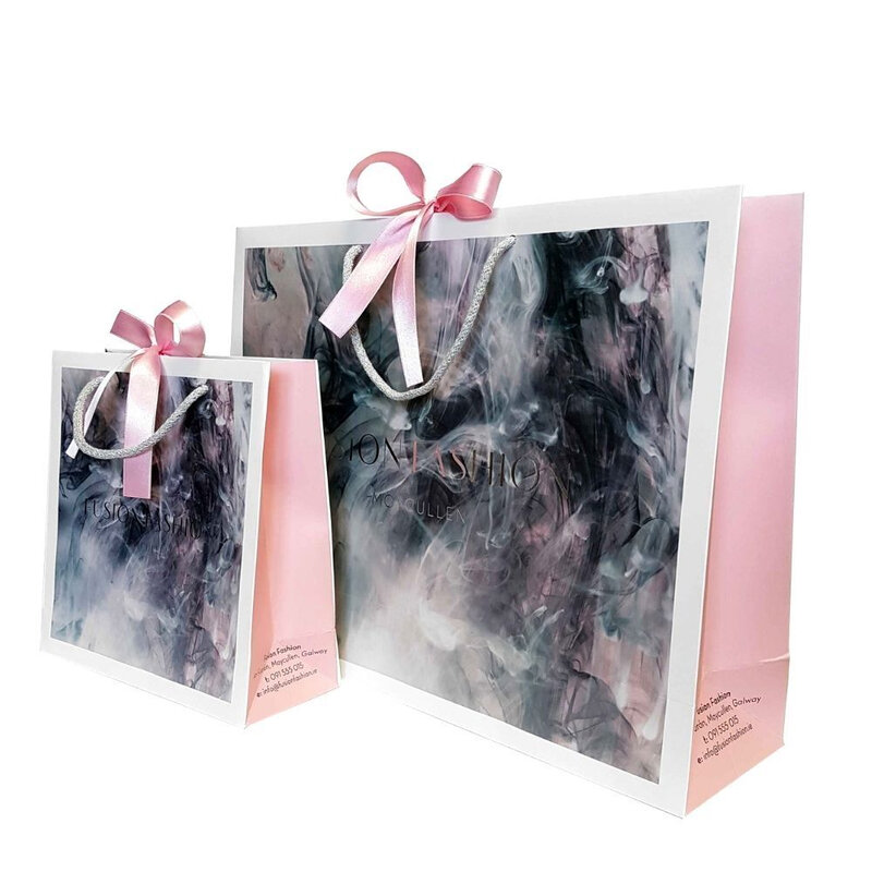 Promo Custom Paper Bags premium-weight matte-laminated bag with Personal and unique logo gift  makeup jewelry brand packaging