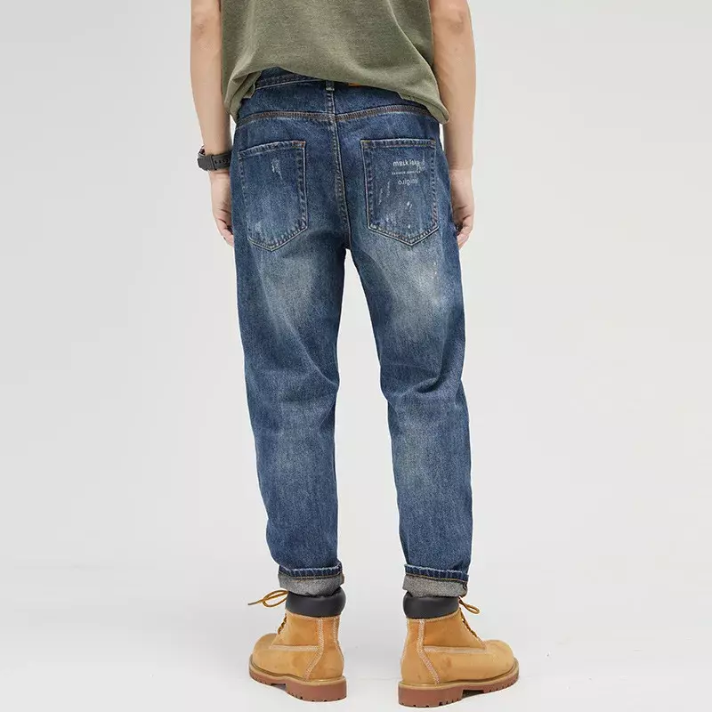 Celana panjang pria, Jeans katun kasual tahan angin musim dingin dan musim gugur 2023