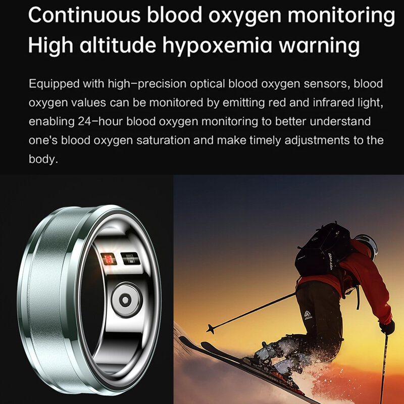 Anel inteligente de monitoramento de saúde para homens e mulheres, escudo de aço titânio, anel de temperatura corporal, modo multiesportivo impermeável