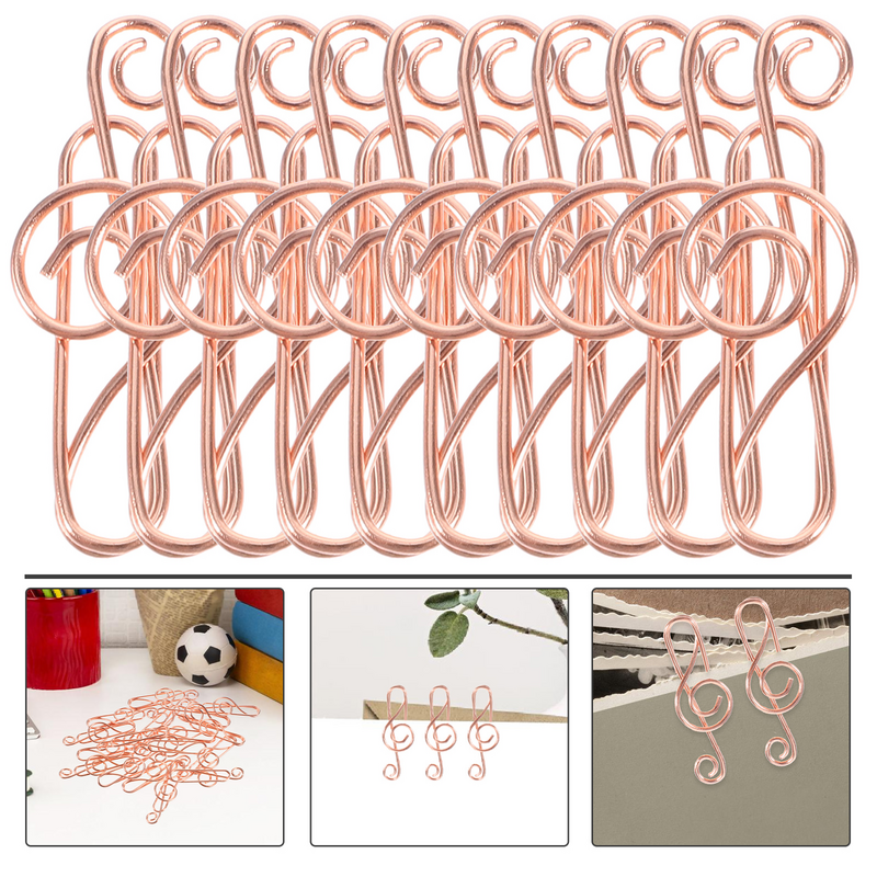 50pcs Music Note Shaped Clip Classroom Metal Clips Office Document Paper Clips