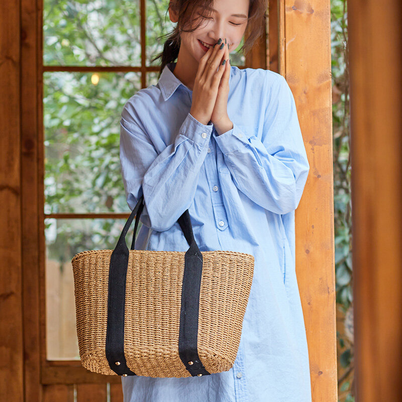 Japan Korea All-Match Casual Magazine Style Straw Bag Hand-Woven Hand-Woven Handbag Sen Series Large-Capacity Tote Bag Women