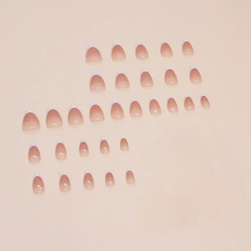 French False Nails Almond Fake Nails with Glue Press on White Edge Design Wearable Simple Ins Pink Stiletto Nail Tips