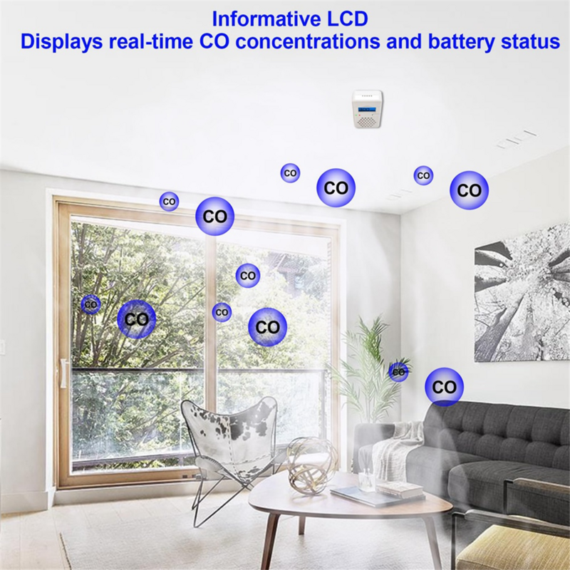 Detector portátil de monóxido de carbono, Dispositivo Detector de alarme de CO Display Digital LED para Casa, Viagem