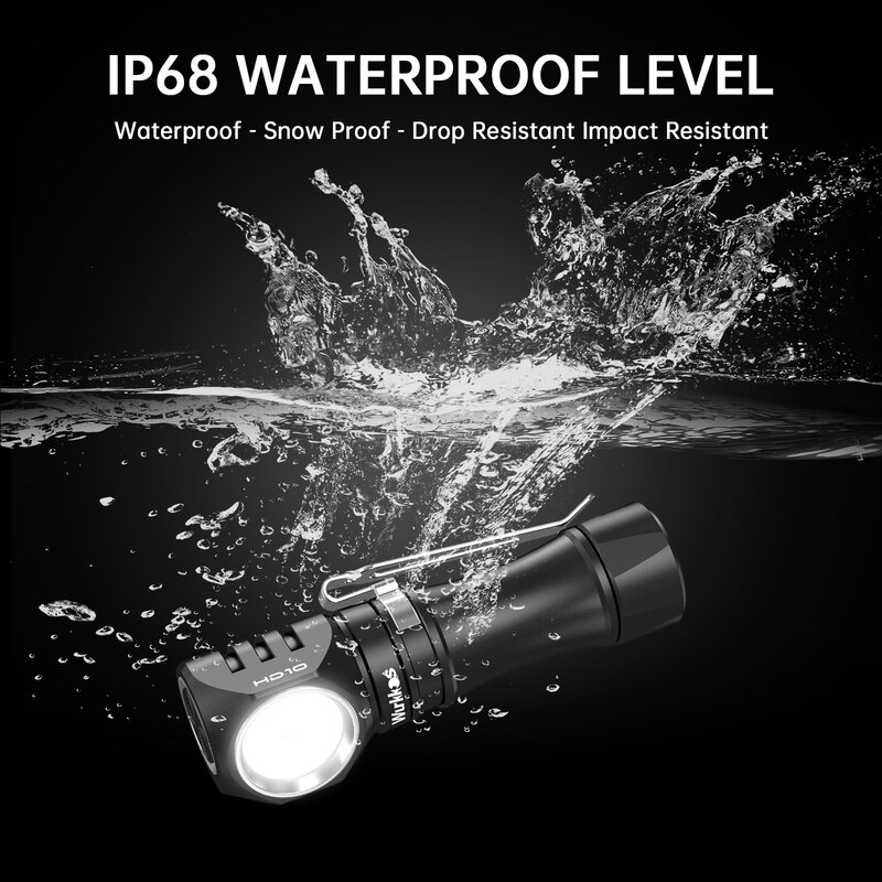 Wurkkos HD10 Headlamp Rechargeable 14500 EDC Headlight 1200Lm 3* 90 CRI LEDs + 3* RGB Aux LEDs Anduril 2.0 Fishing Hiking Torch