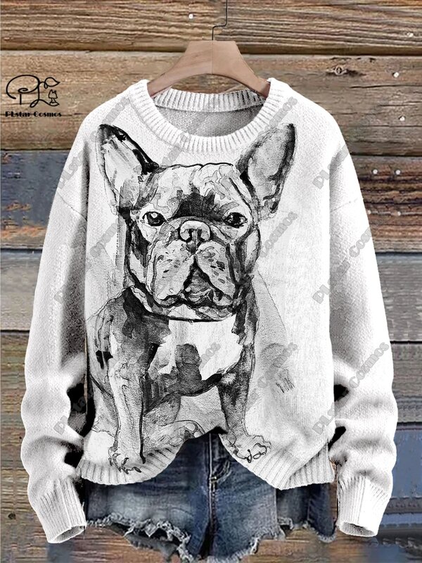 PLstar Cosmos New 3D Printed Animal Series Cute Funny Puppy Pattern Ugly Sweater Winter Street Casual Unisex G-3