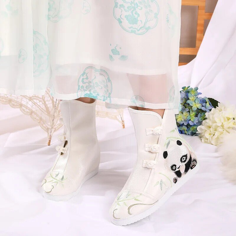 Botas de Hanfu Retro tradicional de estilo chino para mujer, botas cortas bordadas con Panda, zapatos de Cosplay de la antigua canción Tang Dynasty, Size34-41