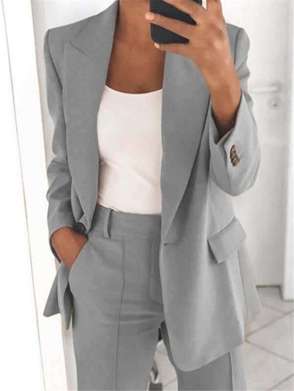 Jacke Set für Frauen Mode Revers schlanke V-Ausschnitt Büro Dame Jacke elegante Strickjacke weibliche Langarm Knopf Jacken und Hosen