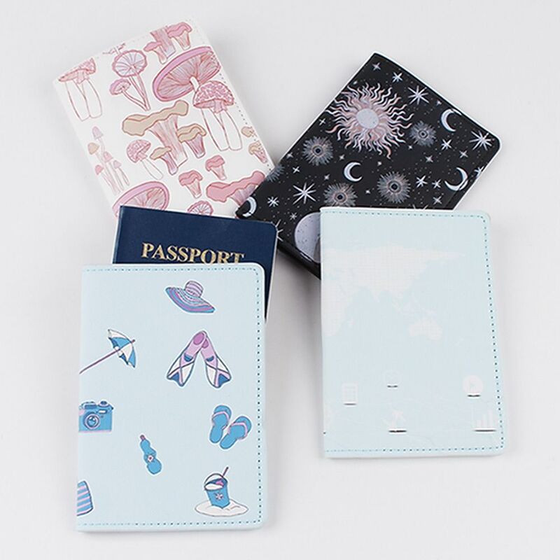Cartoon Pattern Passport Holder Travel Accessories Mushroom Leather Women Men Travel Passport Cover Case Card ID Holders