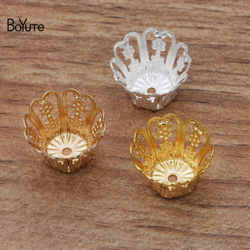 BoYuTe (50 buah/lot) 13MM hiasan topi bunga grosir kerawang bahan kuningan Aksesori Perhiasan DIY antik