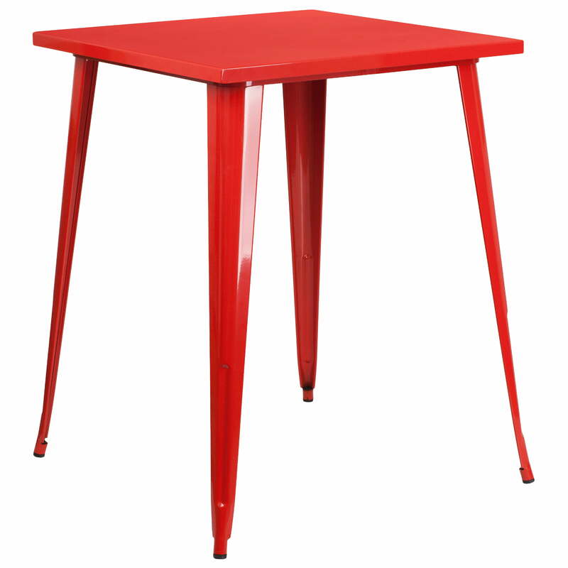 31.5" Square Red Metal Top Indoor-Outdoor Bar Height Table Kitchen Bistro Pub Cocktail Counter Table