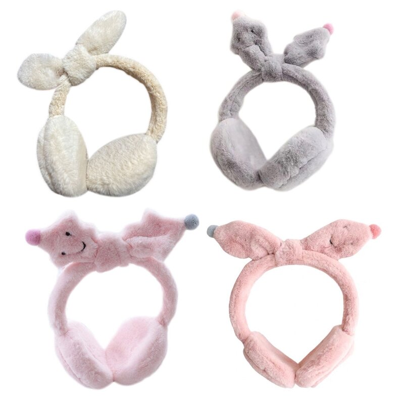 귀여운 동물 토끼 귀 리본 매듭 귀마개 겨울 따뜻한 야외 귀 덮개 따뜻하게