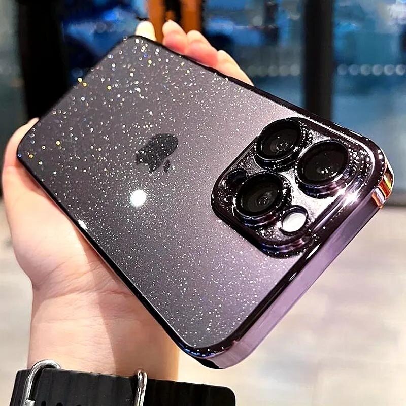 Funda de teléfono galvanizada de lujo con purpurina, cubierta protectora trasera dura, transparente, a prueba de golpes, para IPhone 15, 14, 13, 12 Pro Max