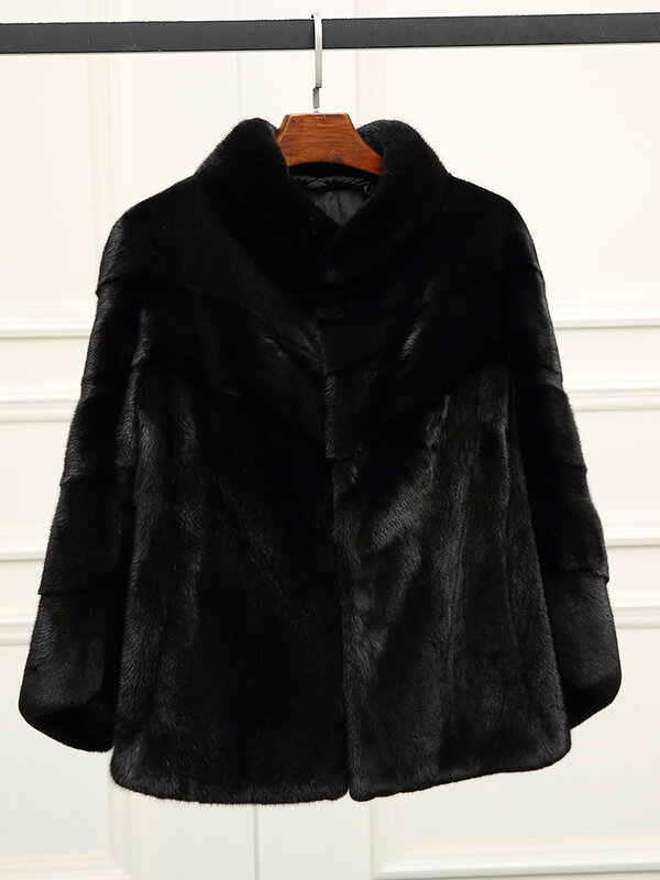 collar mink fur coat Short female wave pendulum 2023 new whole mink coat female black MD7252