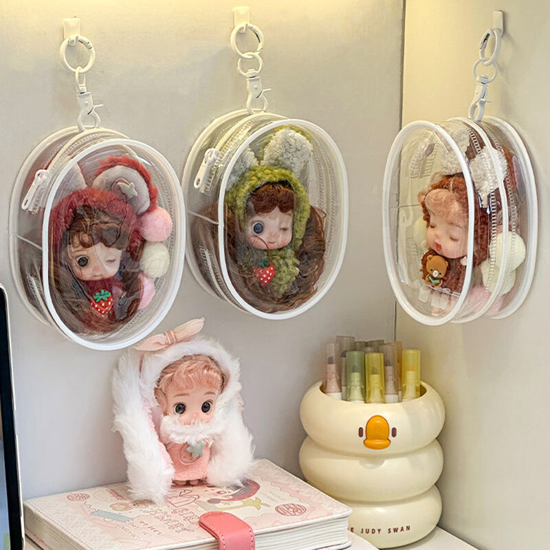Limpar Mini Outdoor Plush Dolls Bag, novo estilo, bolsa de armazenamento para Plushy Doll, Anime Cartoon, Nendroid Toy Organizer, 15cm
