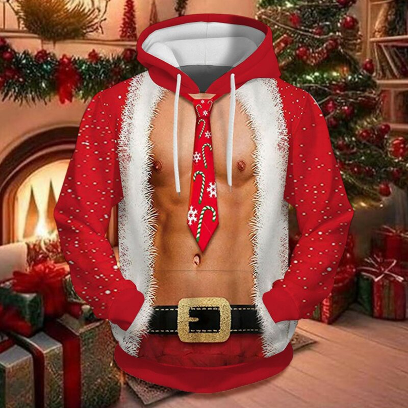 Kerst Grappige En Interessante Print Heren Sweatshirt Mannelijke Herfst En Winter Capuchon Lange Mouw Sweatshirt Zak Pullover Top