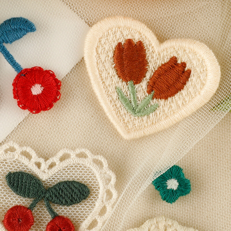 Handmade Woven Embroidery Patches, DIY, Cereja, Flor, Arco, Emblemas, Grampos de Cabelo, Saco, Chapéu, Acessórios, Presente para Crianças, Menina, Handmade