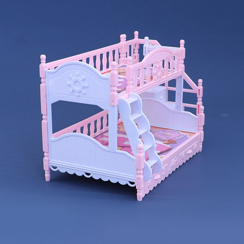 BJD Doll Children Play House For Doll Accessories Simulation European Furniture Princess Double Bed With Stairs Bedroom Decor