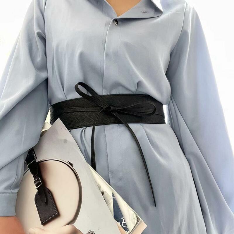 Korset wanita kulit imitasi sabuk lebar dapat disesuaikan kuat jahitan Retro gaun pinggang ramping mantel Sweater ikat pinggang