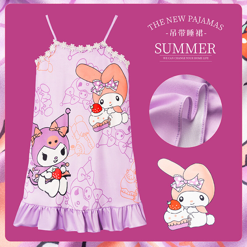 2024 Sanrio Pajama Anime Children Pajamas Dress Girls Kawaii Kuromis My Melodys Nightdress Cute Pajama Birthday Gifts