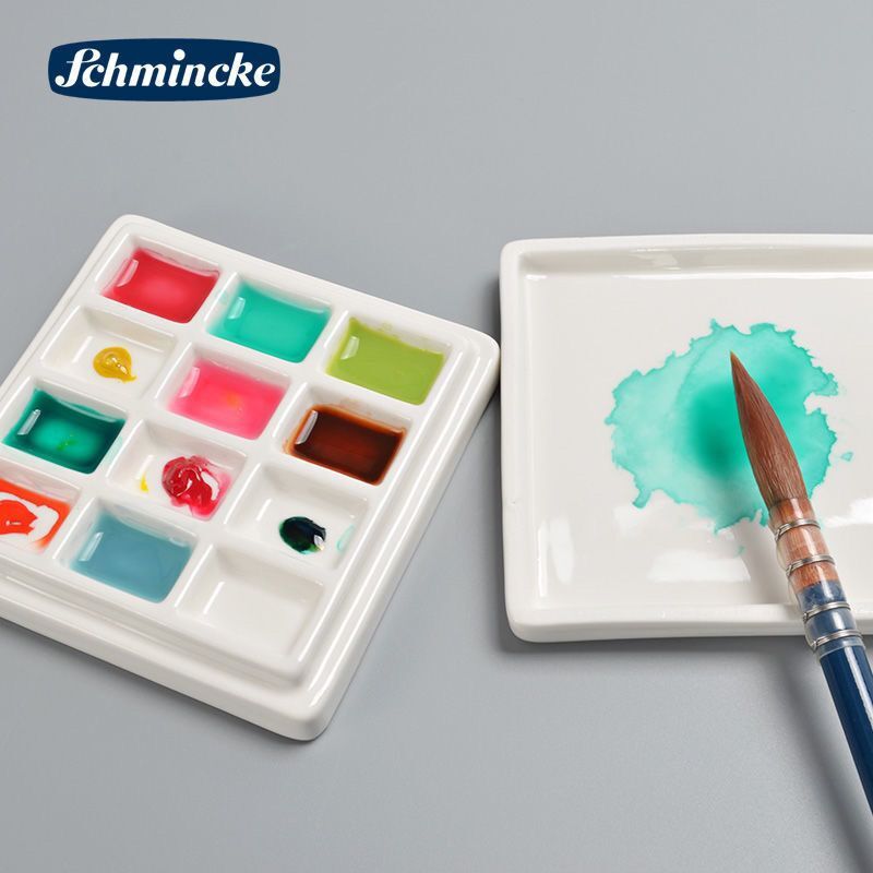 12 kisi palet keramik persegi panjang palet cat warna Tray untuk cat air guas akrilik perlengkapan seni lukisan kotak cat
