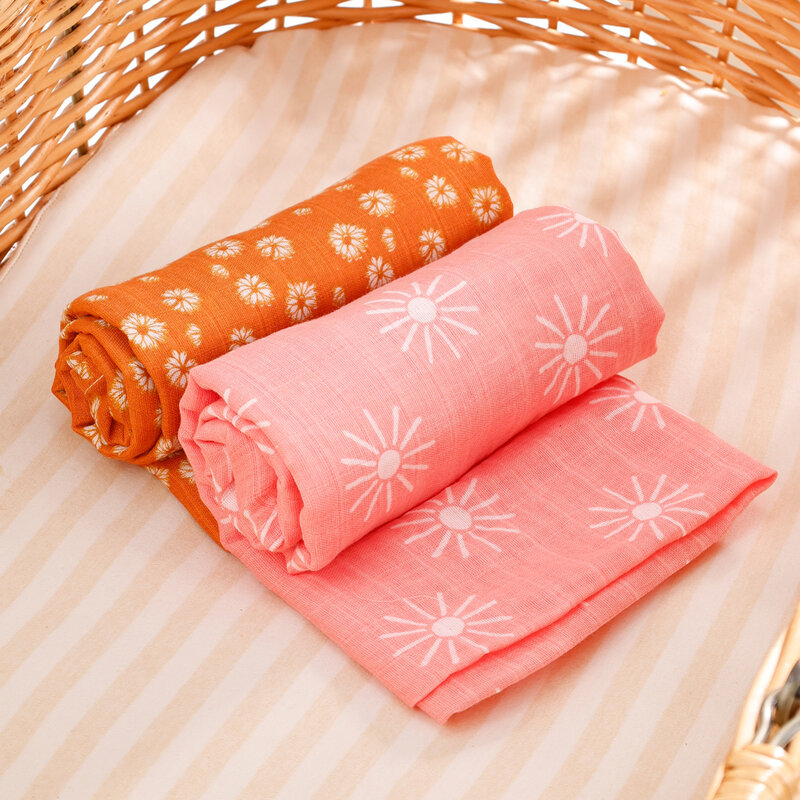 Kangobaby-Conjunto de 2 piezas de muselina de algodón transpirable para bebé, manta envolvente para recién nacido, Toalla de baño infantil, 120x110cm