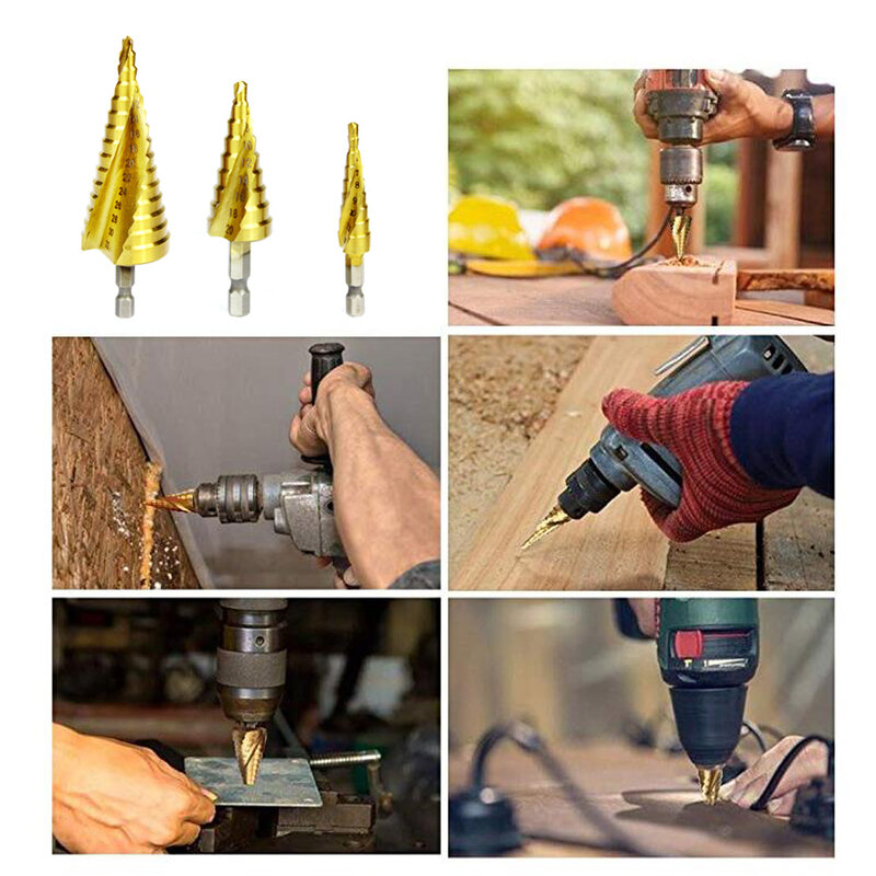 HSS Titanium Coated Step Drill Bit Drilling Power Tools Hole Opener Reaming Drill for Metal Wood Hole Cutter Step Core Drill