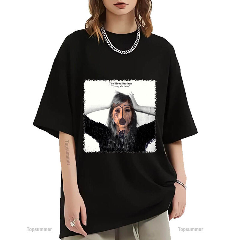 Koszulka z albumem młodych maczetów i koszulka z motywem braci krwi z motywem męskim w stylu Streetwear modne czarne koszulki wydruk graficzny koszulka