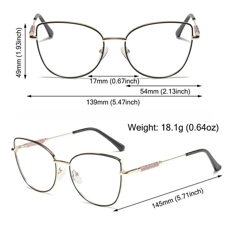 Bingkai kacamata Metal penghalang cahaya biru, kacamata komputer transparan, kacamata mata kucing, kacamata optik kustom