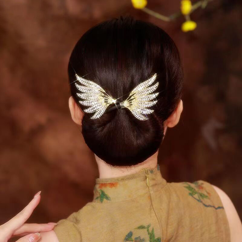 Jepit rambut sayap kristal wanita, aksesori rambut pengeriting tempramen indah