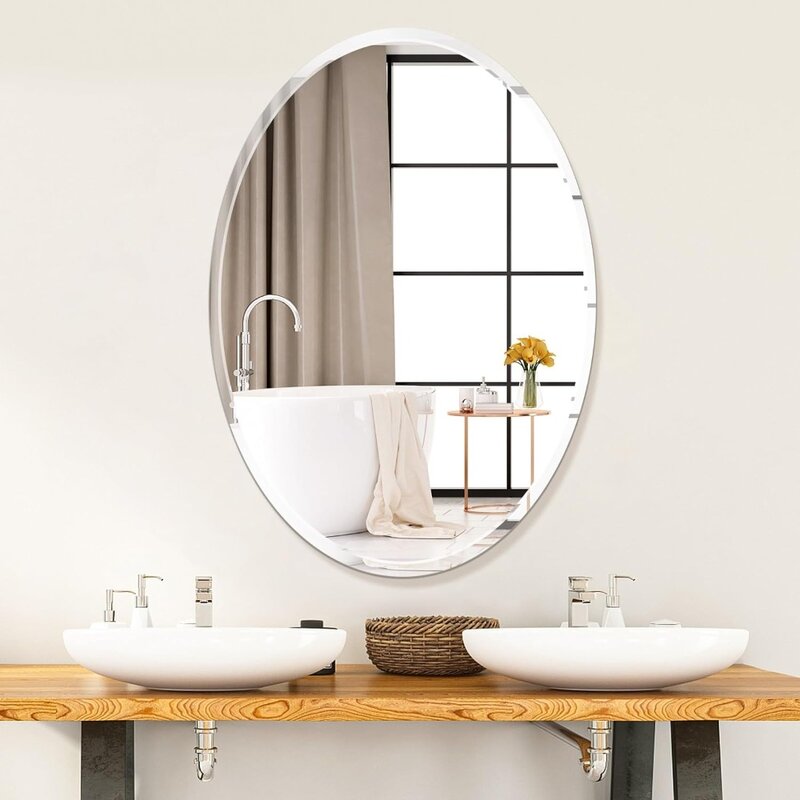 Villacola-Espejo de pared ovalado para baño, espejo de tocador sin marco con borde biselado, 24 "x 36"