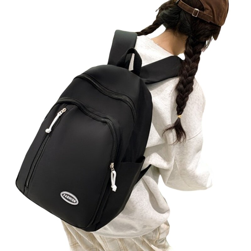 女性カジュアルソリッド大容量バックパックナイロンジッパー防水スクールバッグ