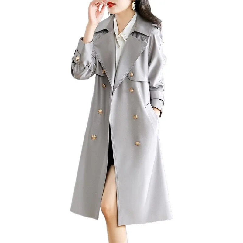 여성용 한국 다용도 트렌치 재킷, 중간 길이 더블 브레스트 외투, 용수철 및 가을 바람막이 코트, 2024 신상