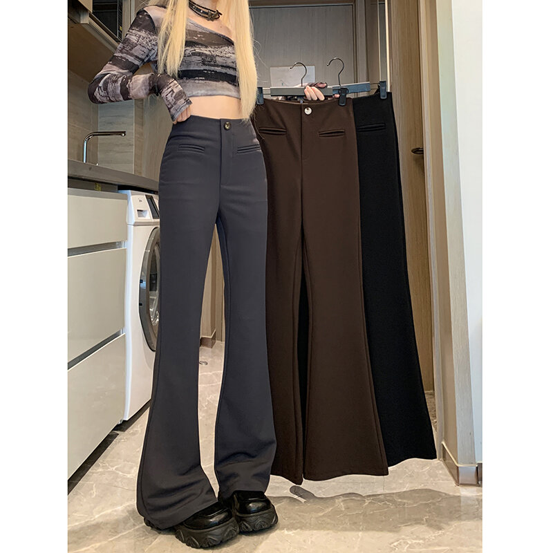 Micro Casual Suit Pants For Women In Autumn And Winter High Waisted Slimming Straight Leg Pants Slim Fit Elastic