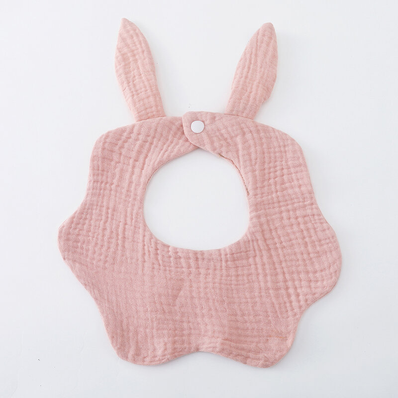 New Rabbit Ears Wave Edge Cotton Gauze Baby Bibs Solid Infant Bib Newborn Soft Burp Cloths for Boy Girl Feeding Saliva Towel