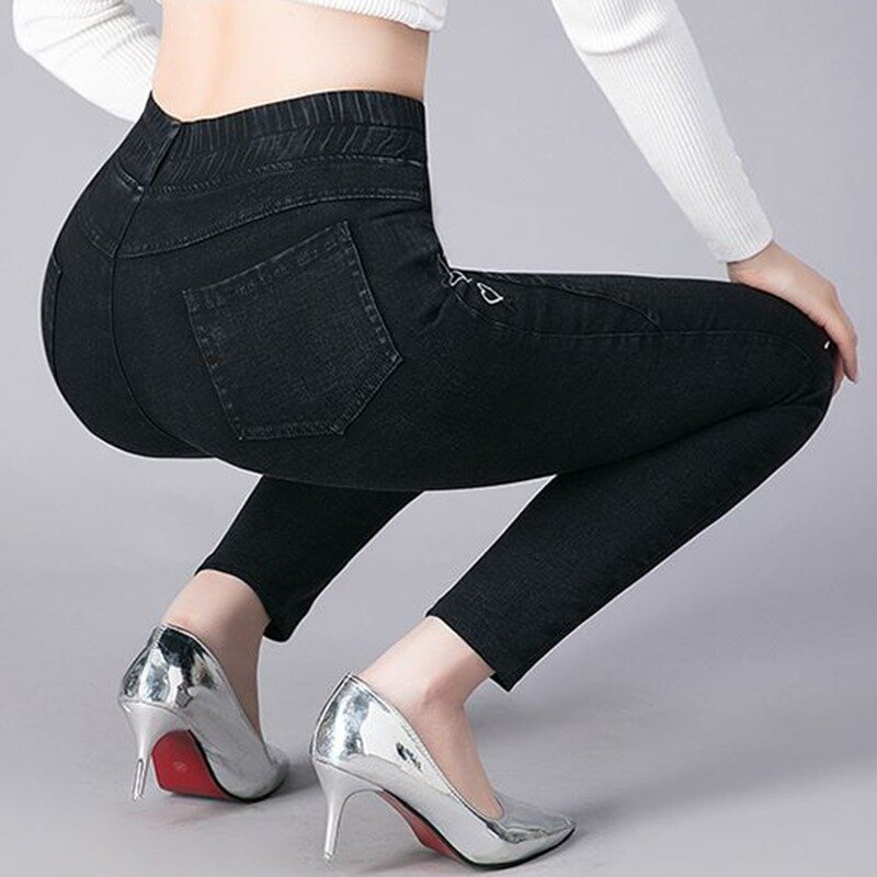 Pantalones Vaqueros ajustados de cintura alta para mujer, Vaqueros elegantes de gran tamaño, elásticos, hasta el tobillo, estilo coreano, novedad de 2023