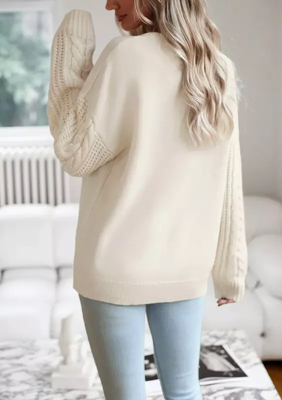YEAE Long-sleeved Knit Sweater Top Solid Color Pullover Sweater Temperament Simple and Elegant Basic Versatile Commuting Warmth