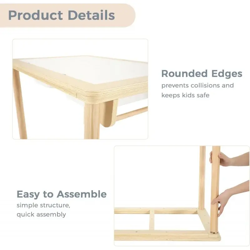 Meja sensorik dengan 2 kursi & 1 kertas gulung, pasir kayu multifungsi dan meja air dengan papan sisi ganda & 2 lipat