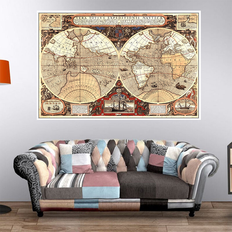 Mapa mundi vintage 150x100cm, cartaz grande, não-tecido, para pintura em tela, adesivo para parede, decoração para casa