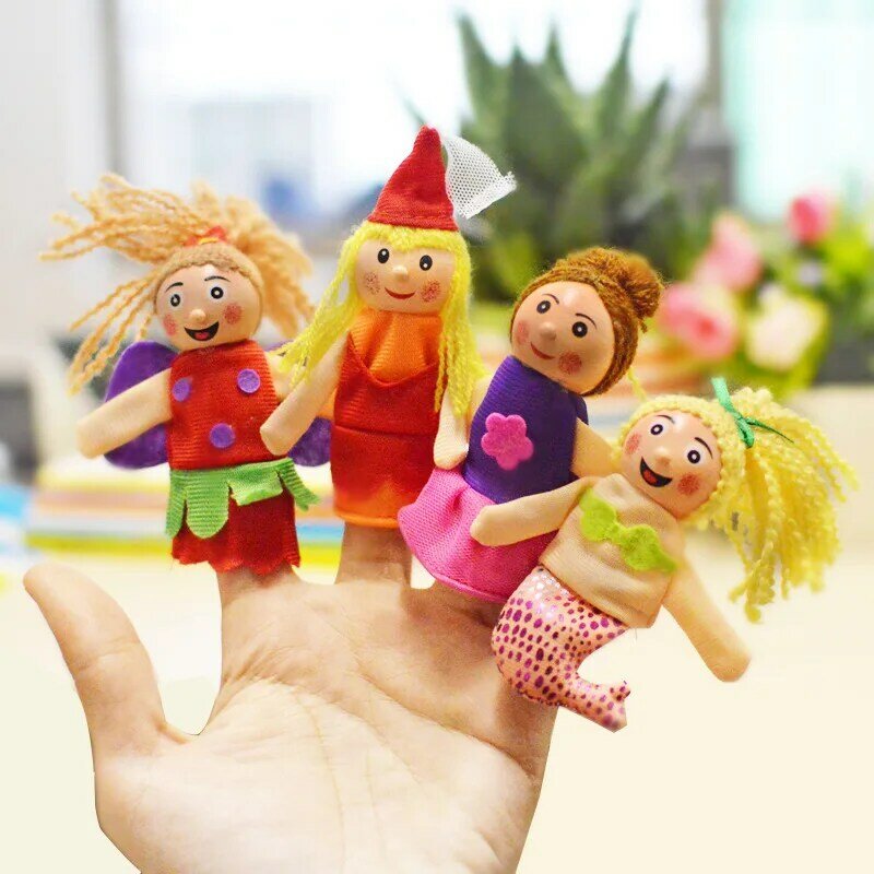 Plush Finger Puppets Set para crianças, animais de desenhos animados, fantoche de família, boneca de pelúcia, teatro, brinquedos educativos, presentes para bebê, 4PCs
