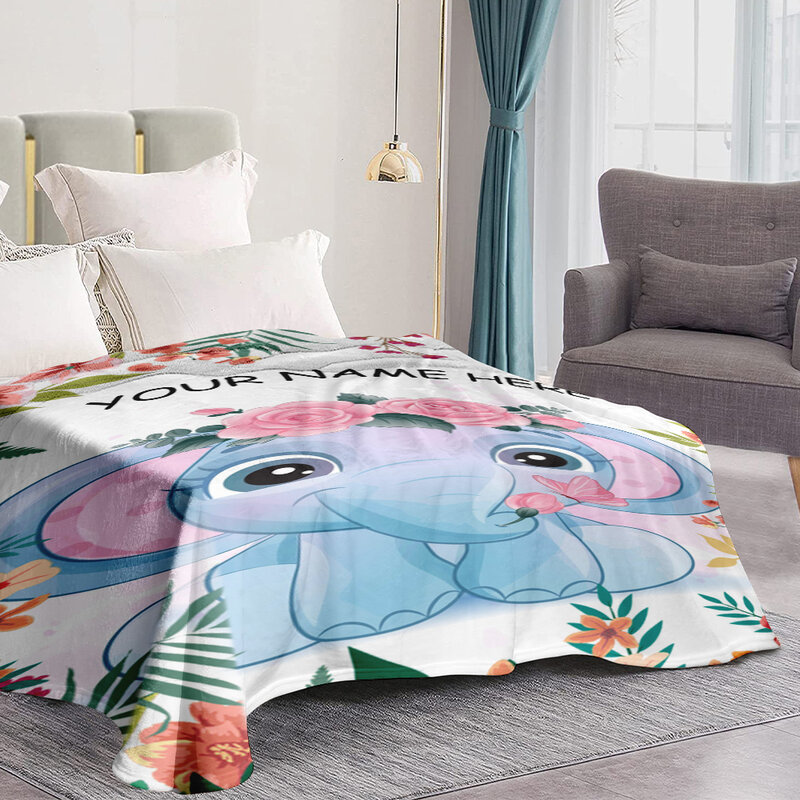 Couverture en flanelle d'éléphant mignonne, personnalisée pour les filles et les garçons, douce et confortable