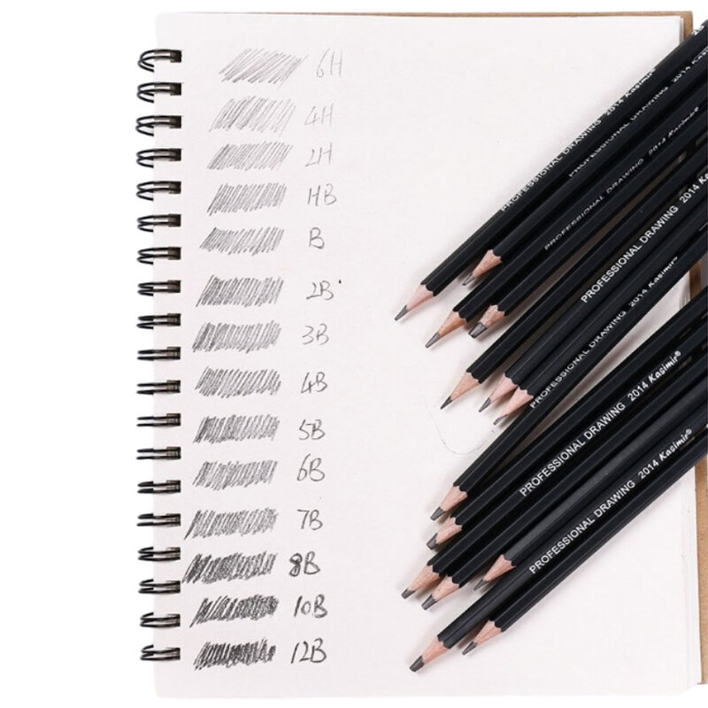 Crayon professionnel en bois 2,4 pour dessin, croquis, bureau, école, 12B, 10B, 8B, 7B, 6B, 5B, 4B, 3B, 2B, HB, 2H, 4H, 6H, 14 pièces