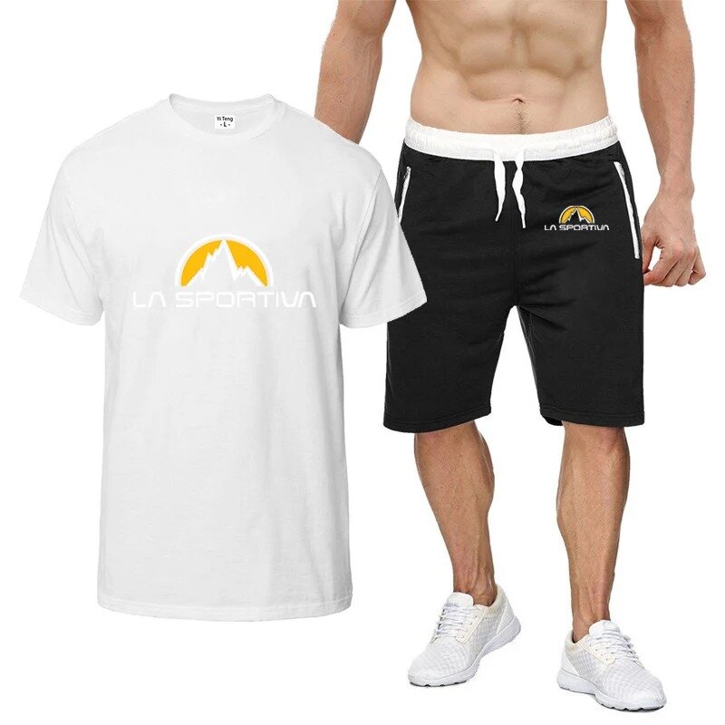 Camiseta con estampado de logotipo de La Sportiva para hombre, traje de pantalón corto informal con cordón, moda de verano, 2024